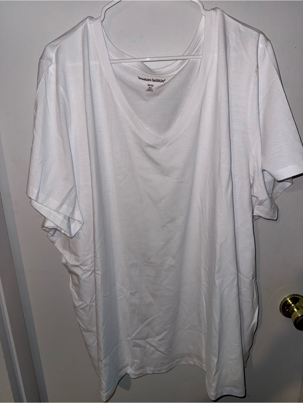Woman Within Plus Size 3X (30/32) White V-Neck Tee Top